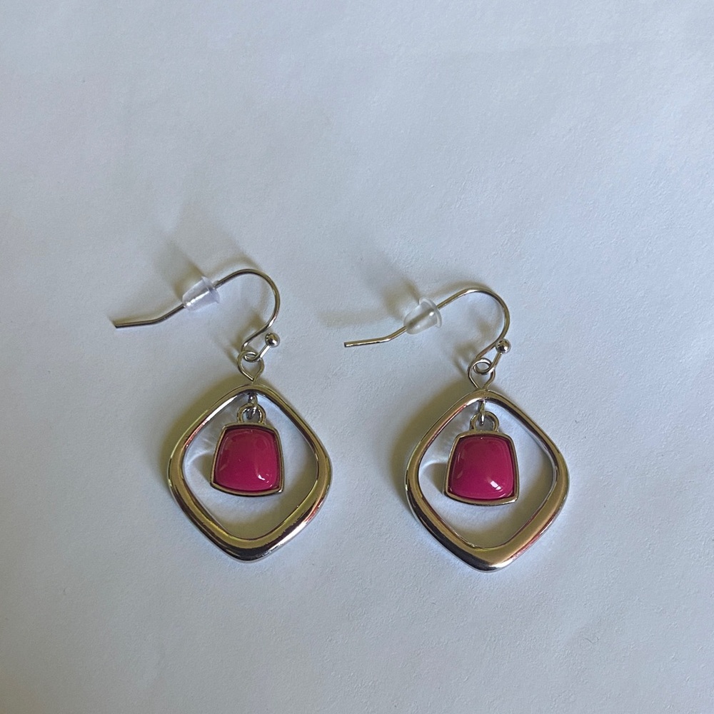 Elegant Silver and Pink Drop Earrings